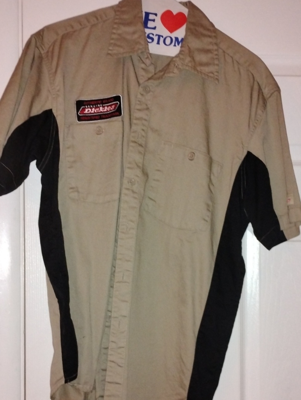 Dickies Two-Tone Khaki and Black Short Sleeve Button-Down Shirt